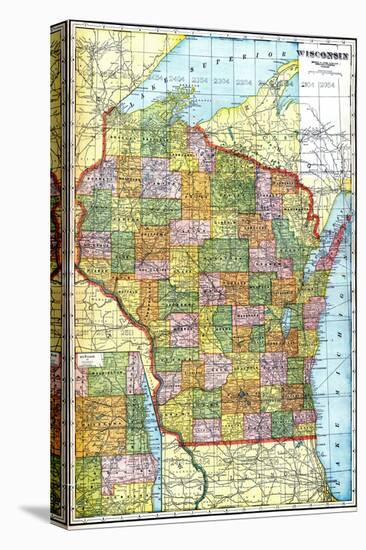 1919, State Map, Wisconsin, United States-null-Stretched Canvas