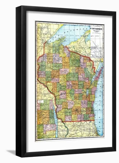 1919, State Map, Wisconsin, United States-null-Framed Giclee Print