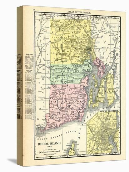 191x, Rhode Island State Map With Providence Inset, Rhode Island, United States-null-Stretched Canvas