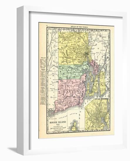 191x, Rhode Island State Map With Providence Inset, Rhode Island, United States-null-Framed Giclee Print