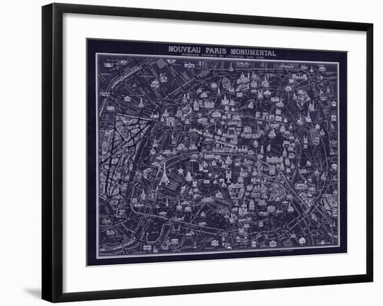 1920 Pocket Map of Paris Blueprint style-Vintage Lavoie-Framed Giclee Print