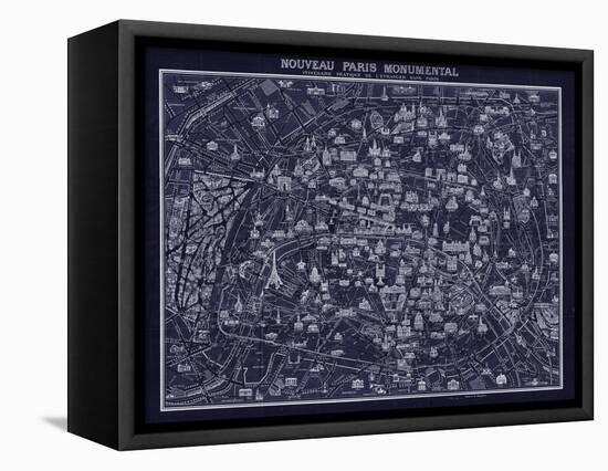 1920 Pocket Map of Paris Blueprint style-Vintage Lavoie-Framed Stretched Canvas