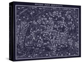 1920 Pocket Map of Paris Blueprint style-Vintage Lavoie-Stretched Canvas