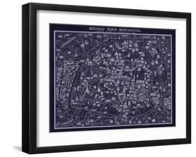 1920 Pocket Map of Paris Blueprint style-Vintage Lavoie-Framed Giclee Print