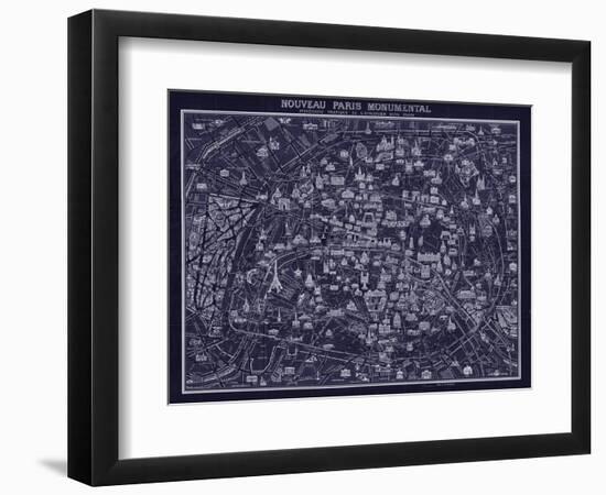 1920 Pocket Map of Paris Blueprint style-Vintage Lavoie-Framed Giclee Print