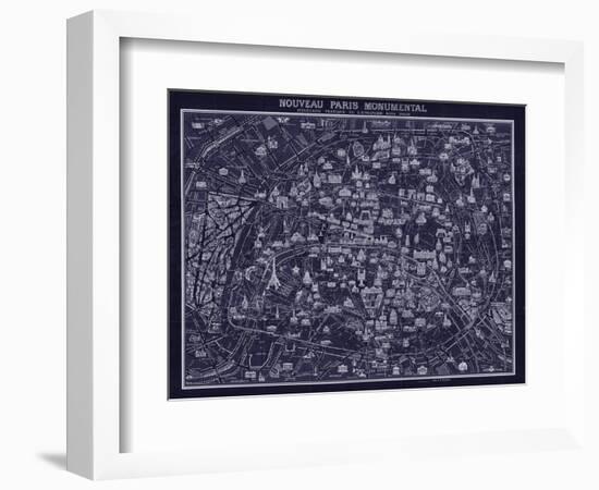 1920 Pocket Map of Paris Blueprint style-Vintage Lavoie-Framed Giclee Print