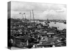 1920s-1930s Busy Harbor on Pearl River Crowded with Many Sampans Boats Canton China-null-Stretched Canvas