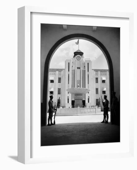 1920s-1930s Chinese Military Guards at Arched Entrance Supreme Court Building Nanking China-null-Framed Photographic Print