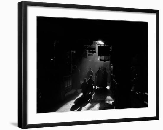 1920s-1930s Silhouetted People Mysterious Orient Dramatic Moody Backlit Street Scene in Old China-null-Framed Photographic Print
