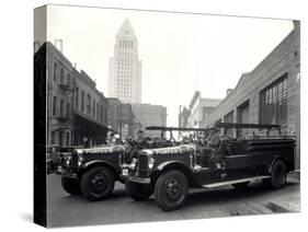 1920s-1930s Two Fire Trucks with Los Angeles City Hall California-null-Stretched Canvas