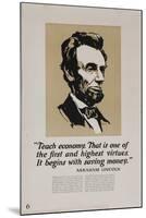 1920s American Banking Poster, Abe Lincoln Teach Economy-null-Mounted Giclee Print