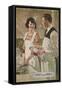 1920s American Banking Poster, Couple Washing Dishes-null-Framed Stretched Canvas