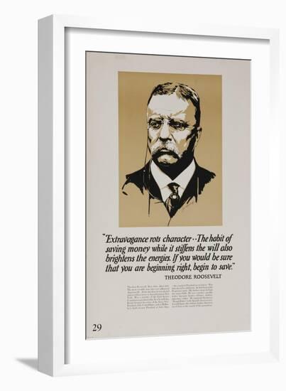 1920s American Banking Poster, Extravagence Rots Character, Teddy Roosevelt-null-Framed Giclee Print