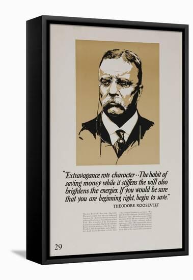 1920s American Banking Poster, Extravagence Rots Character, Teddy Roosevelt-null-Framed Stretched Canvas