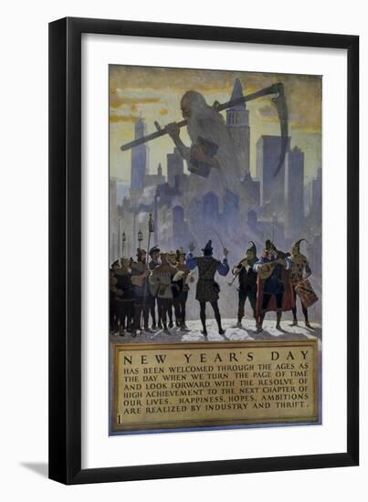 1920s American Banking Poster, New Year's Day-null-Framed Giclee Print