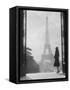 1920s Anonymous Silhouetted Woman Standing in Profile in the Trocadero across the Seine-null-Framed Stretched Canvas