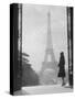 1920s Anonymous Silhouetted Woman Standing in Profile in the Trocadero across the Seine-null-Stretched Canvas