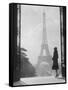 1920s Anonymous Silhouetted Woman Standing in Profile in the Trocadero across the Seine-null-Framed Stretched Canvas