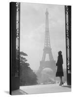 1920s Anonymous Silhouetted Woman Standing in Profile in the Trocadero across the Seine-null-Stretched Canvas