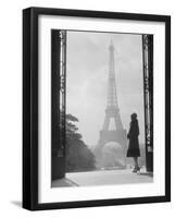 1920s Anonymous Silhouetted Woman Standing in Profile in the Trocadero across the Seine-null-Framed Photographic Print