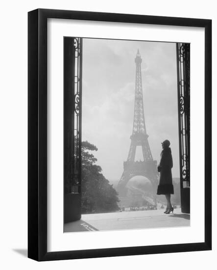 1920s Anonymous Silhouetted Woman Standing in Profile in the Trocadero across the Seine-null-Framed Photographic Print