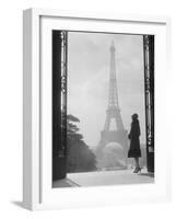 1920s Anonymous Silhouetted Woman Standing in Profile in the Trocadero across the Seine-null-Framed Photographic Print