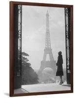 1920s Anonymous Silhouetted Woman Standing in Profile in the Trocadero across the Seine-null-Framed Photographic Print