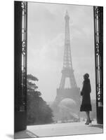 1920s Anonymous Silhouetted Woman Standing in Profile in the Trocadero across the Seine-null-Mounted Photographic Print