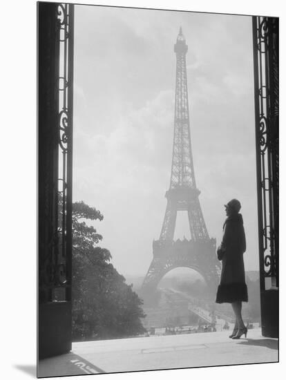 1920s Anonymous Silhouetted Woman Standing in Profile in the Trocadero across the Seine-null-Mounted Photographic Print