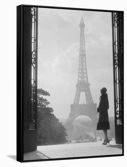 1920s Anonymous Silhouetted Woman Standing in Profile in the Trocadero across the Seine-null-Framed Stretched Canvas