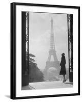 1920s Anonymous Silhouetted Woman Standing in Profile in the Trocadero across the Seine-null-Framed Photographic Print