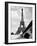 1920s Eiffel Tower with People Walking Up Stairs and Standing on Bridge in Foreground-null-Framed Photographic Print