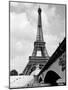 1920s Eiffel Tower with People Walking Up Stairs and Standing on Bridge in Foreground-null-Mounted Photographic Print