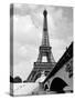 1920s Eiffel Tower with People Walking Up Stairs and Standing on Bridge in Foreground-null-Stretched Canvas