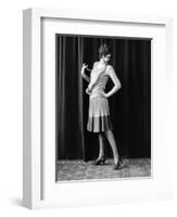 1920s FLAPPER WOMAN POSING HAND ON HIP HOLDING STRING OF PEARLS STRETCHING LEG CHECKING HOSIERY...-Panoramic Images-Framed Photographic Print