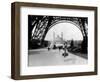 1920s Woman Walking under the Eiffel Tower with the Trocadero in Background, Paris,, France-null-Framed Photographic Print