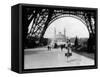 1920s Woman Walking under the Eiffel Tower with the Trocadero in Background, Paris,, France-null-Framed Stretched Canvas