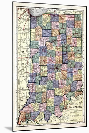 1922, Indiana State Map, Indiana, United States-null-Mounted Giclee Print