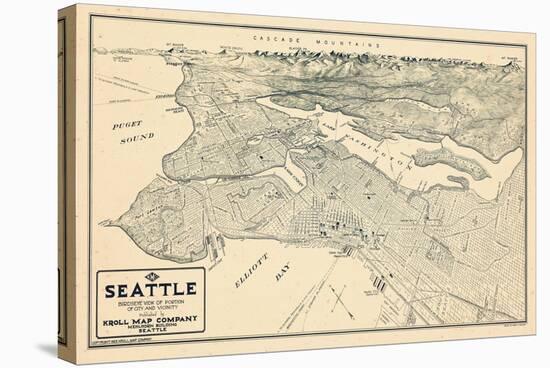1925, Seattle Bird's Eye View, Washington, United States-null-Stretched Canvas