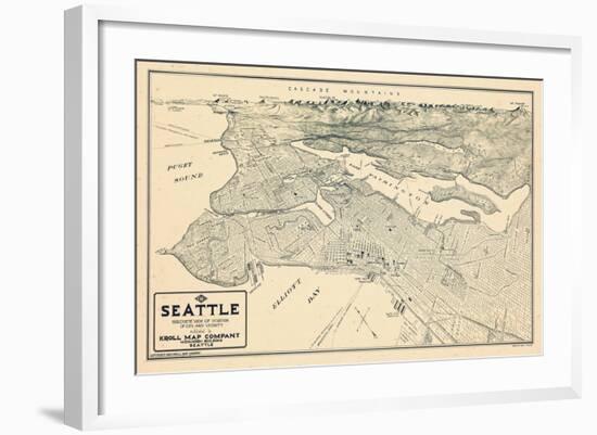 1925, Seattle Bird's Eye View, Washington, United States-null-Framed Giclee Print