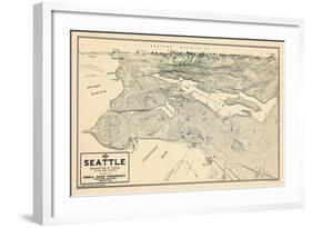 1925, Seattle Bird's Eye View, Washington, United States-null-Framed Giclee Print