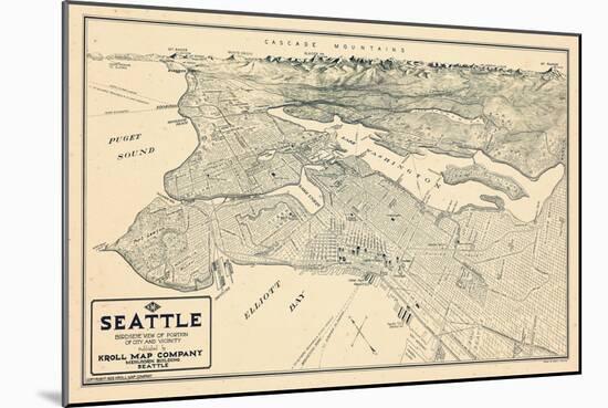 1925, Seattle Bird's Eye View, Washington, United States-null-Mounted Giclee Print