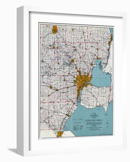 1925, Southeastern Michigan Road Map, Michigan, United States-null-Framed Giclee Print