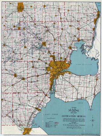 Map Of Southeast Michigan 1925, Southeastern Michigan Road Map, Michigan, United States' Giclee Print  | Allposters.com