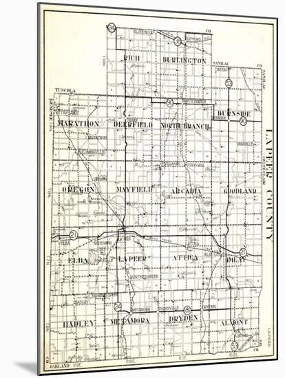 1930, Lapeer County, Rich, Burlington, Marathon, Deerfield, North Branch, Burnside, Oregon, Mayfiel-null-Mounted Giclee Print