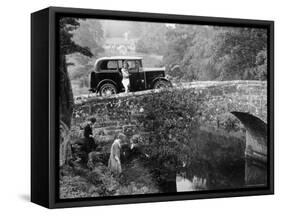 1930 Triumph Super 7 on a Stone Bridge in Rural England, 1930's-null-Framed Stretched Canvas