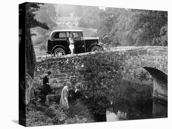 1930 Triumph Super 7 on a Stone Bridge in Rural England, 1930's-null-Stretched Canvas