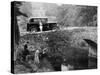 1930 Triumph Super 7 on a Stone Bridge in Rural England, 1930's-null-Stretched Canvas