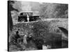 1930 Triumph Super 7 on a Stone Bridge in Rural England, 1930's-null-Stretched Canvas