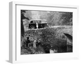 1930 Triumph Super 7 on a Stone Bridge in Rural England, 1930's-null-Framed Photographic Print